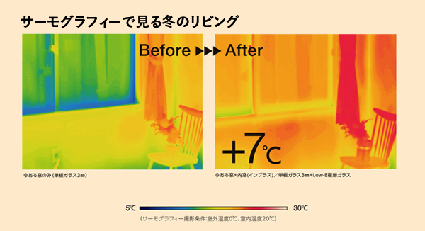 サーモグラフィーで見る冬のリビング